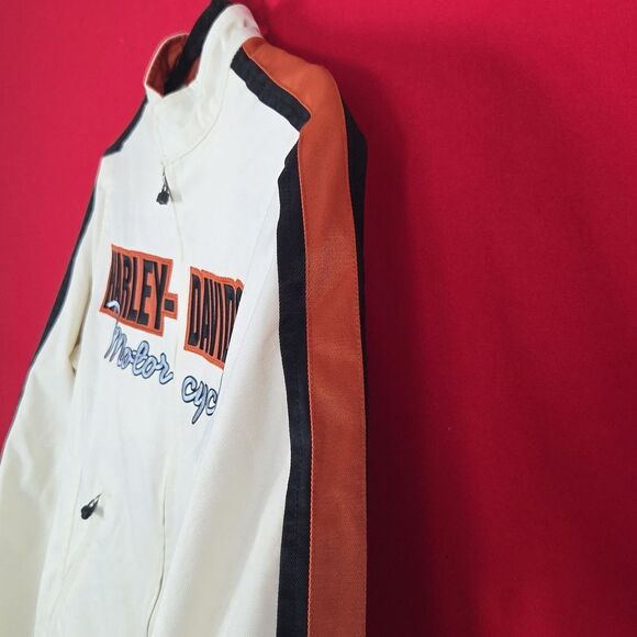 HARLEY DAVIDSON VINTAGE  Stripe Jacket Orange White Womens‎ Size XS Motorcycle - Picture 5 of 15